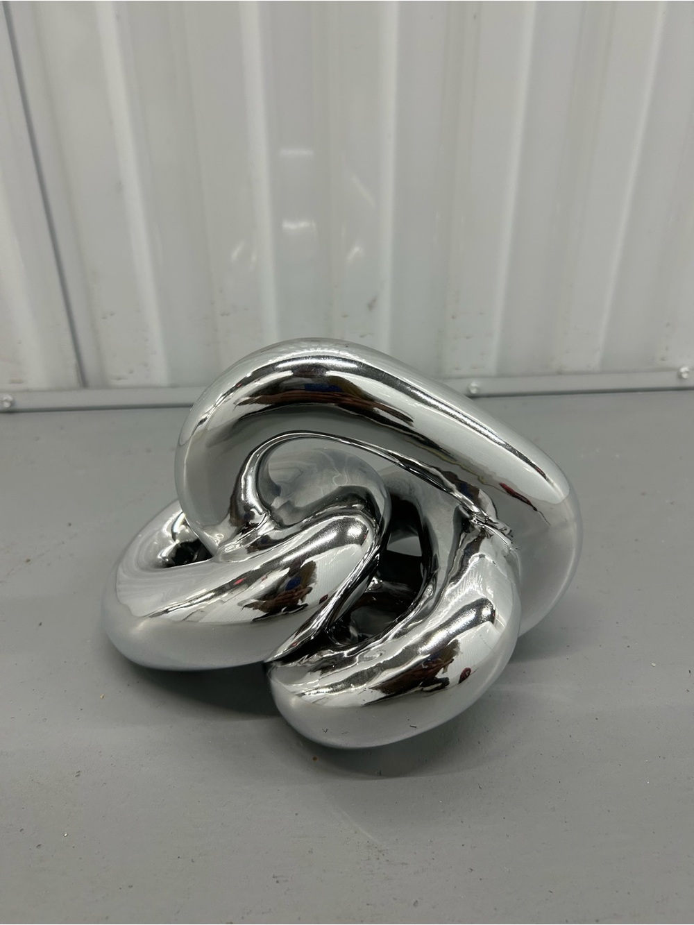 Vtg Art Gothic Punk Polished Stainless Silver Chrome Tangled Knot Ring Sculpture